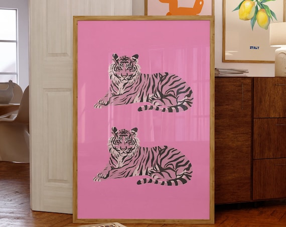 Pink Tigers Girly Aesthetic Preppy Dorm Room Trendy Animal Poster