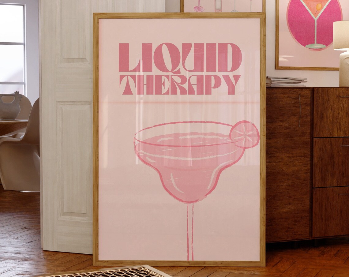 Liquid Therapy Pink Margarita Cocktail Trendy Bar Cart Poster