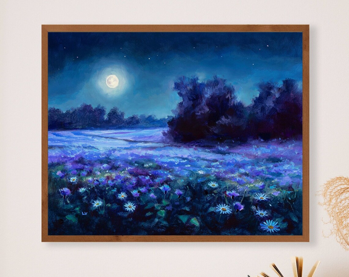Nocturne Landscape, Night Flower Field Art Print - Image 6