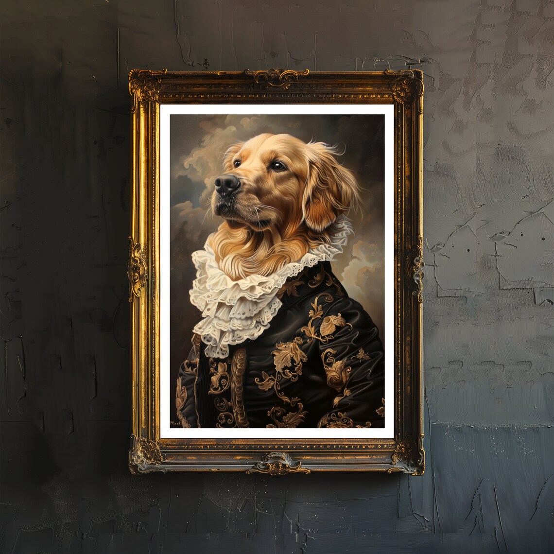 Golden Retriever Print, Dark Academia Gothic Art