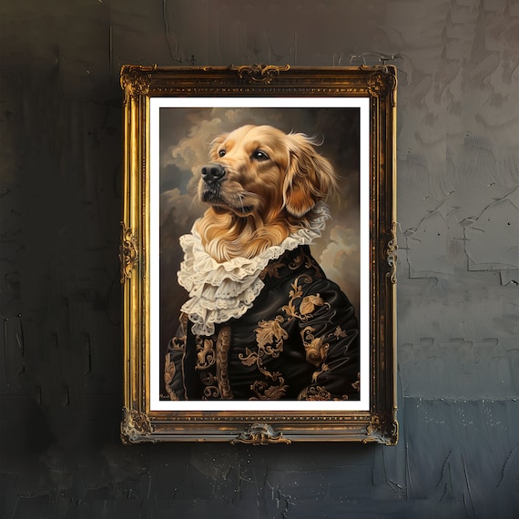 Golden Retriever Print, Dark Academia Gothic Art