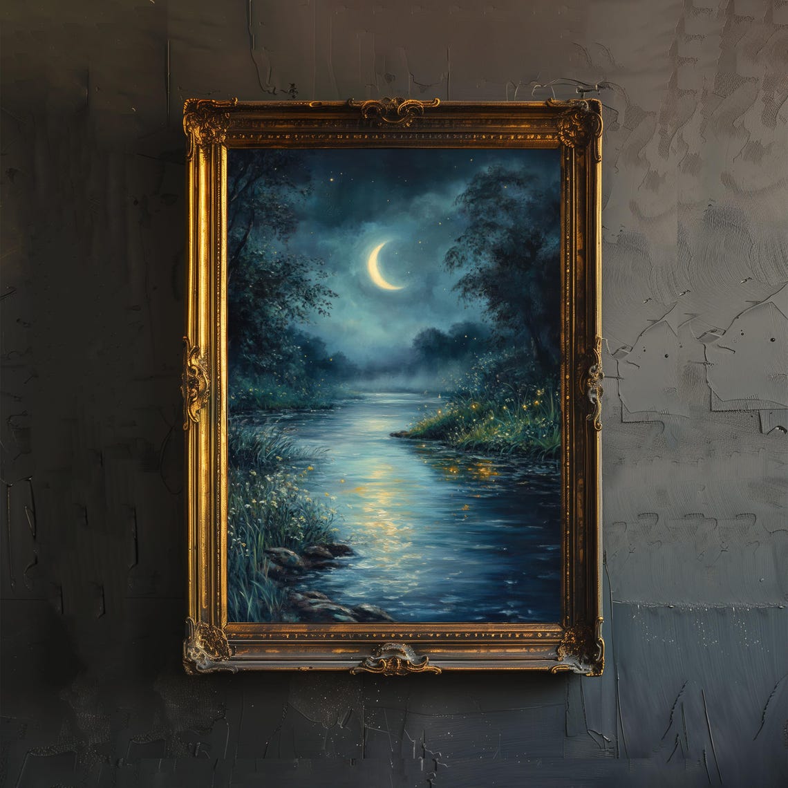 Misty River Celestial Art Print, Dreamy Landscape