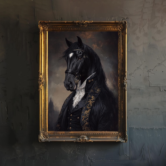 Black Horse Victorian Gentleman Portrait Dark Elegant Equine Art Poster