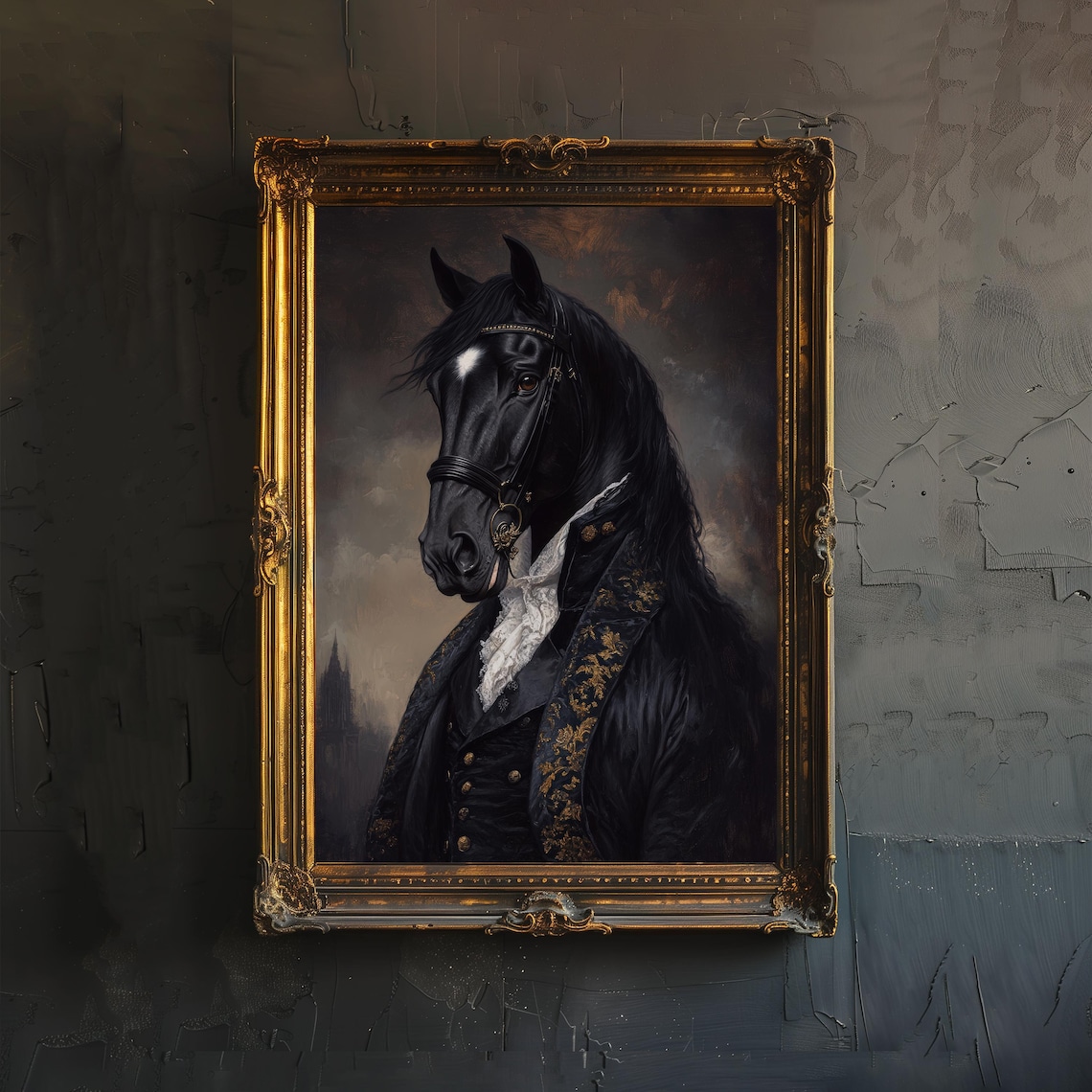 Black Horse Victorian Gentleman Portrait Dark Elegant Equine Art Poster