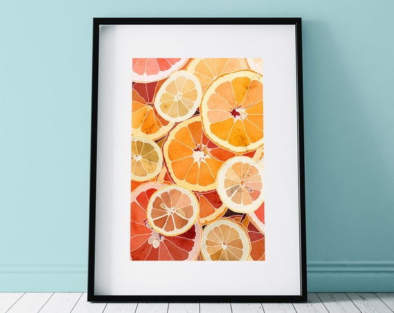 Citrus Lemon Blood Orange Grapefruit Kitchen Decor Watercolor Print Fruit Food Wall Art Home Gift For Her