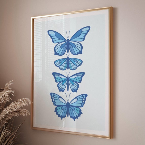 Blue Butterfly Art Print Wall Decor Modern Blue Wall Art Office Decor Dining Room Decor Aesthetic Art Home Decor Wall Art For Living Room