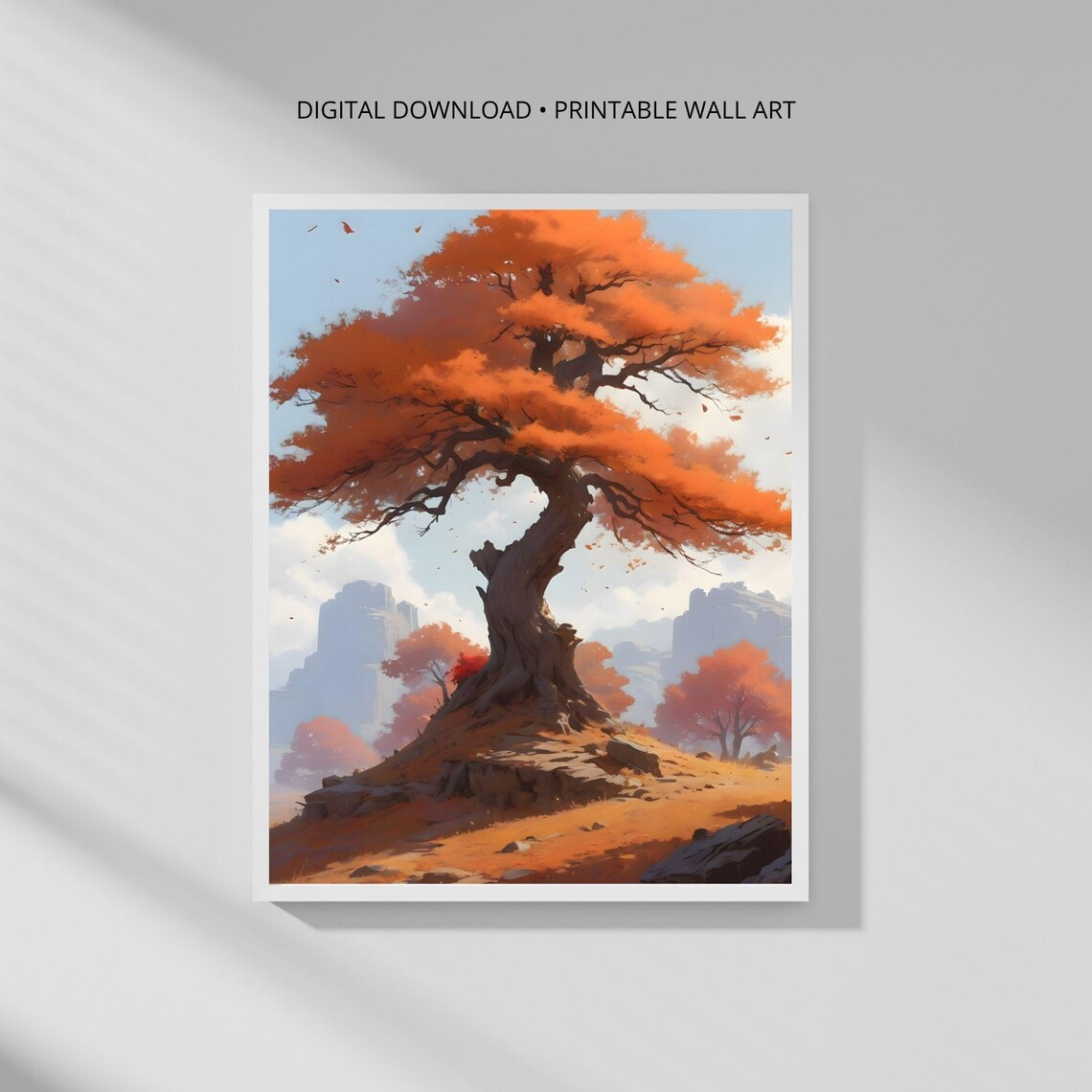Modern Botanical Wall Art Print Golden Oak Tree Minimalist Decor