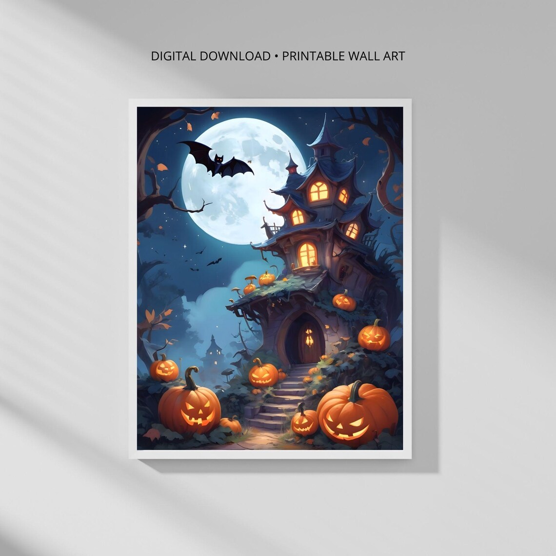 Modern Botanical Wall Art Print Haunted Pumpkin House Minimalist Decor