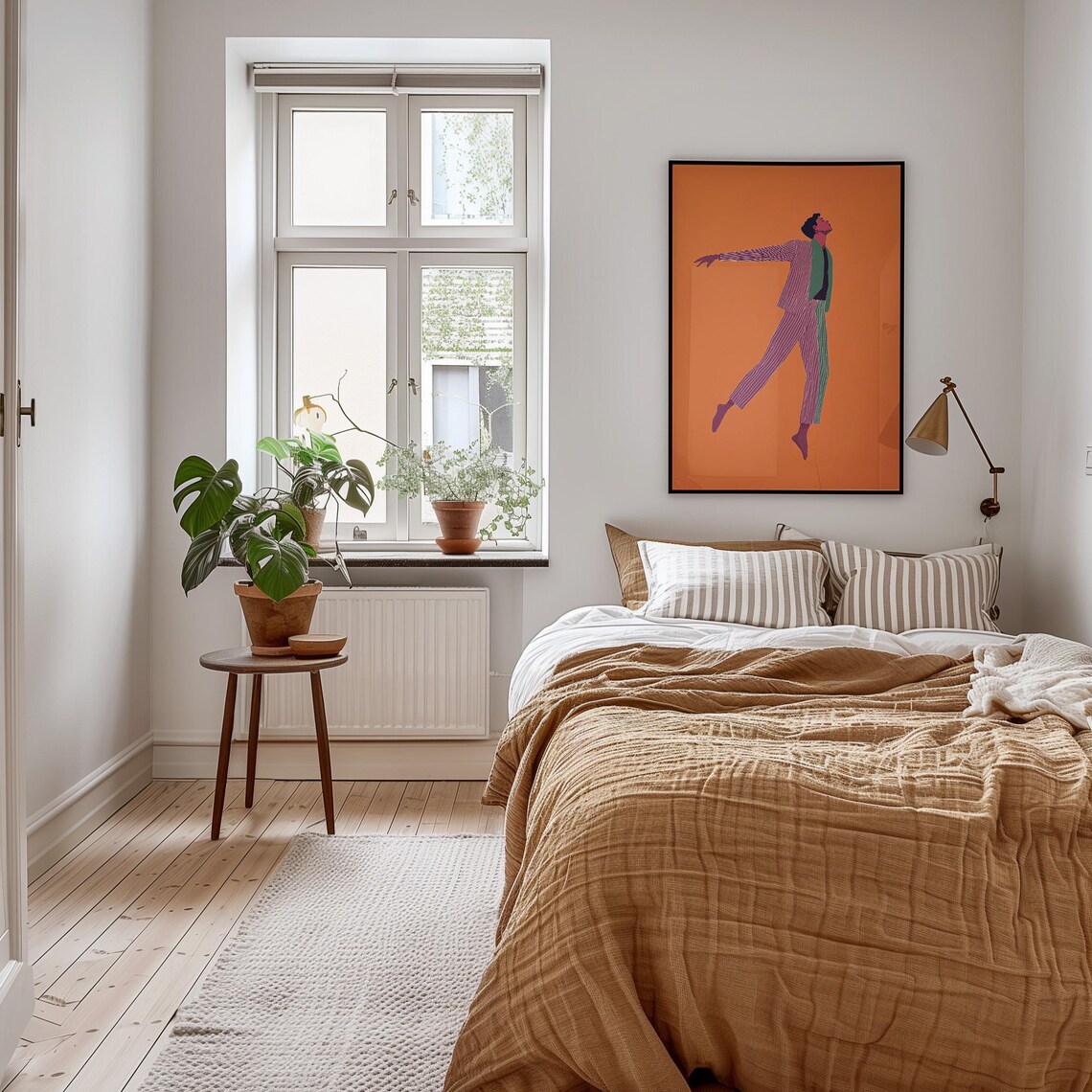 Dancing Man Striped Suit Orange Ground Modern Art Wall Poster - Image 3