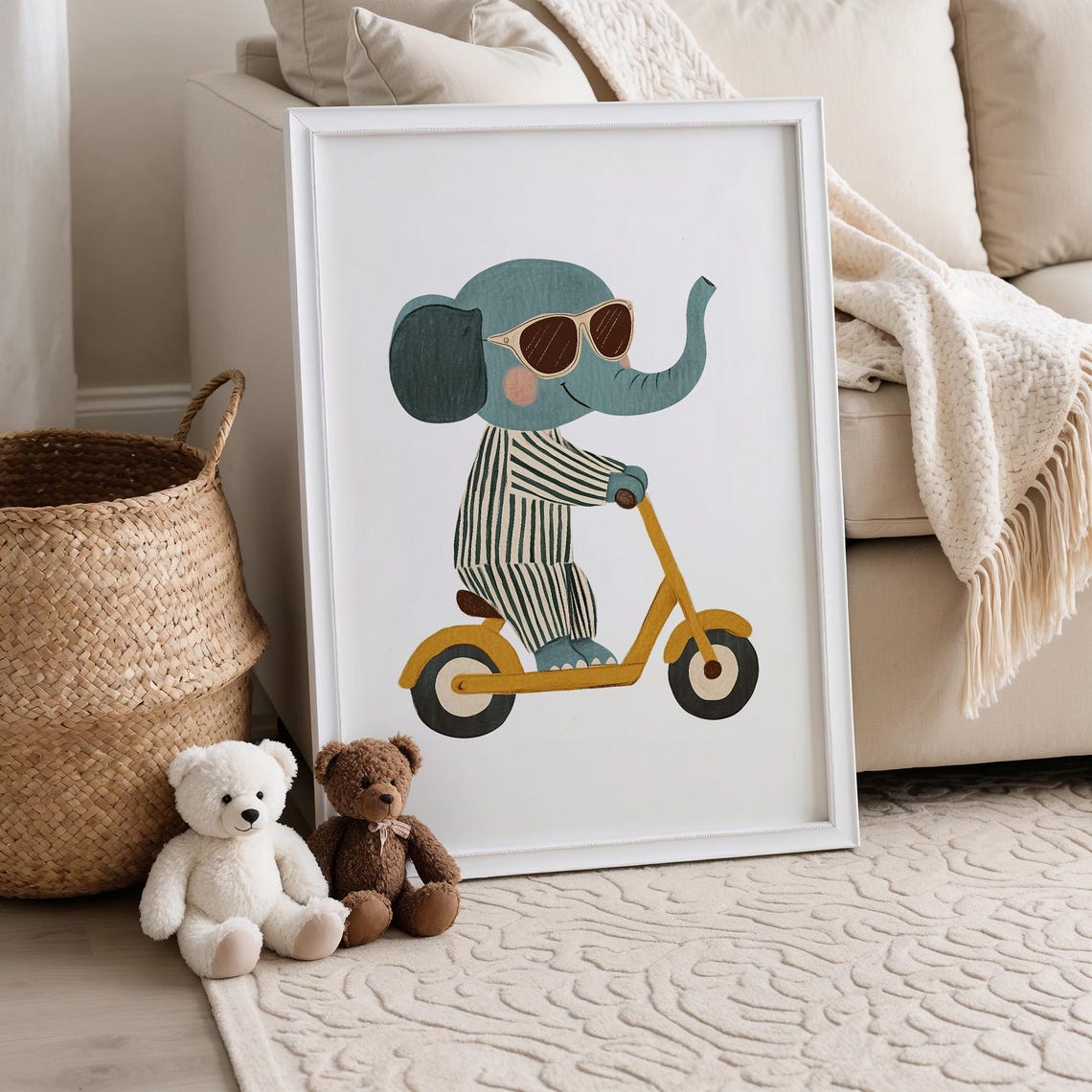 Adorable Elephant in Sunglasses Riding Scooter Kids Nursery Poster - Image 4