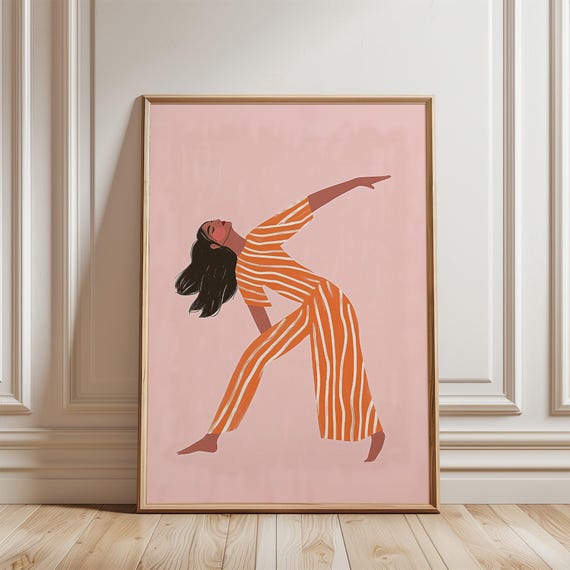 Dancing Woman Pink Abstract Stripe Large Wall Print Contemporary Artwork Minimalist Print Living Room Wall Art Print