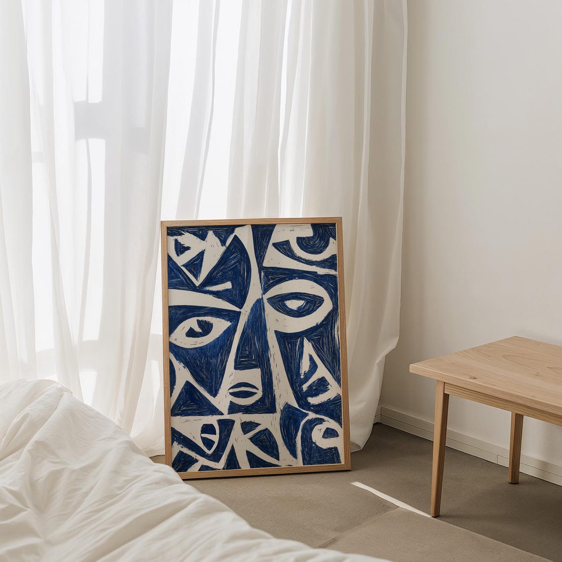 Dramatic Cobalt Blue Abstract Faces Cubist Modern Statement Poster - Image 4