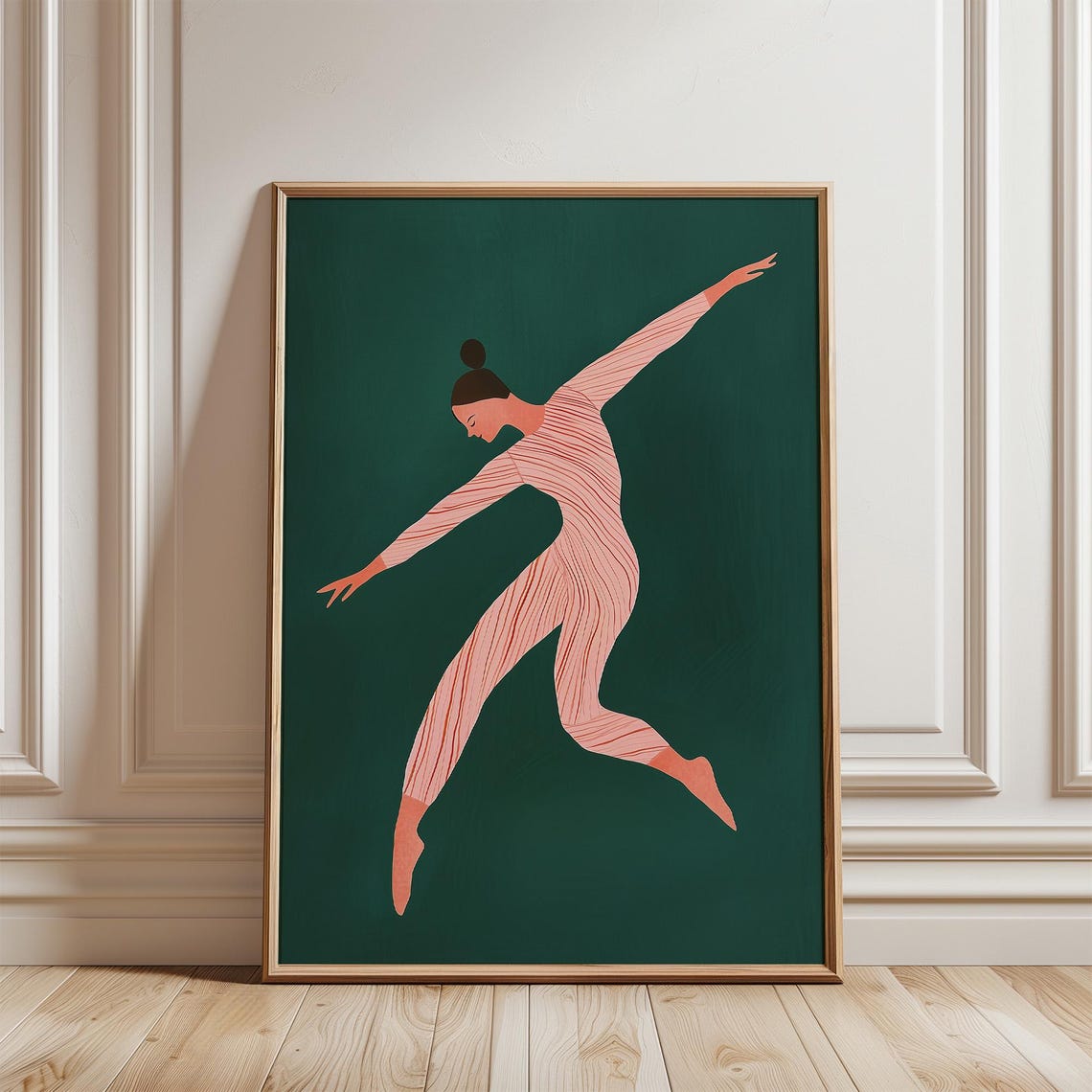 Ballerina in Mid Leap in Pink Bodysuit on Emerald Green Poster - Image 5