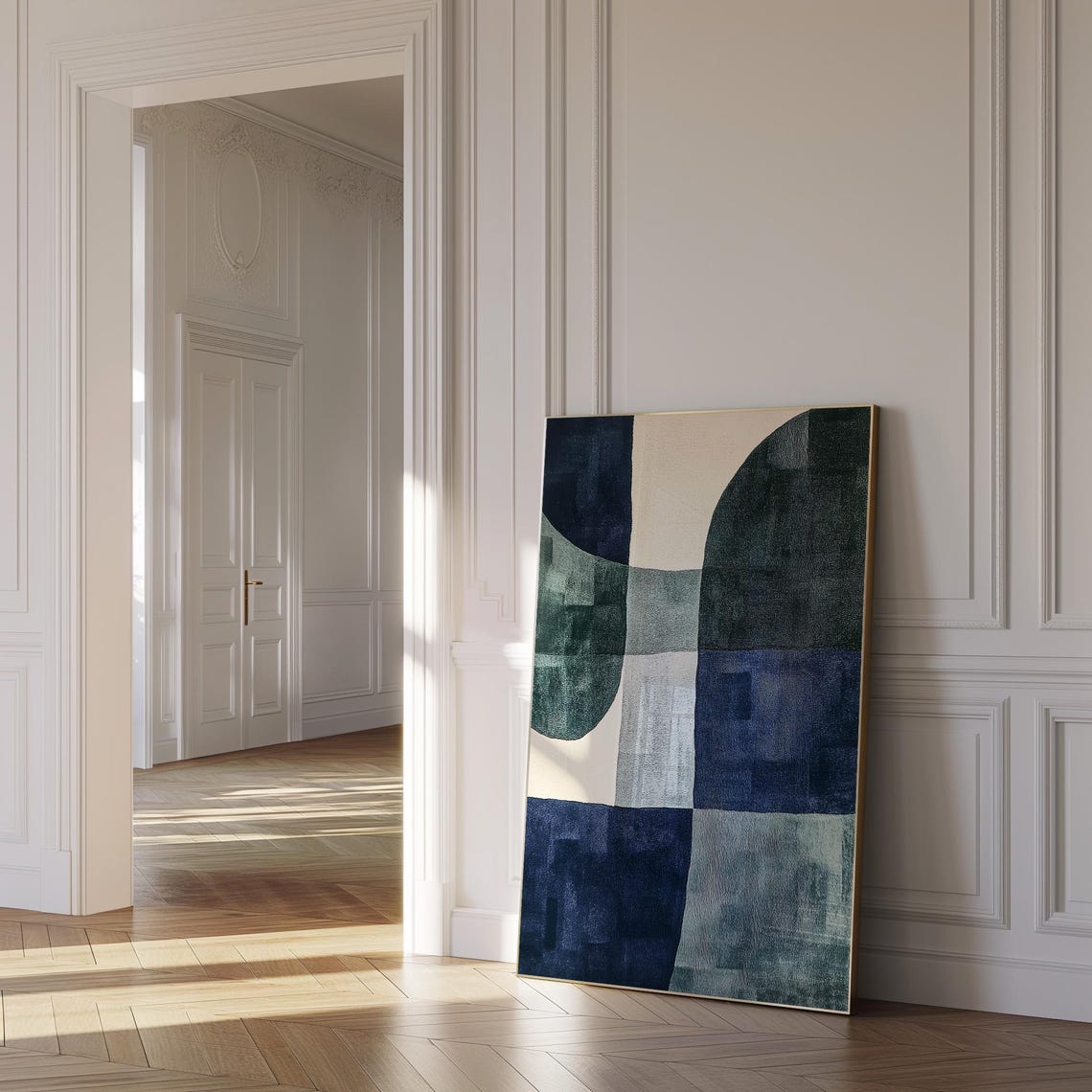 Textured Mid Century Blue Geometric Arches Modern Abstract Poster - Image 2