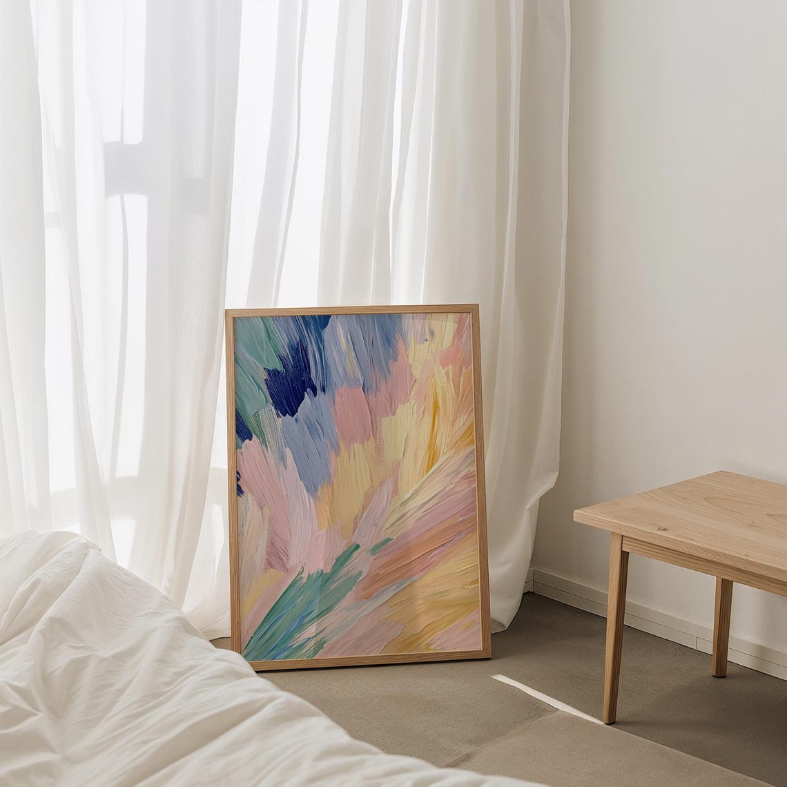 Pastel Brushstroke Abstract Blue Pink Yellow Painting Poster - Image 4