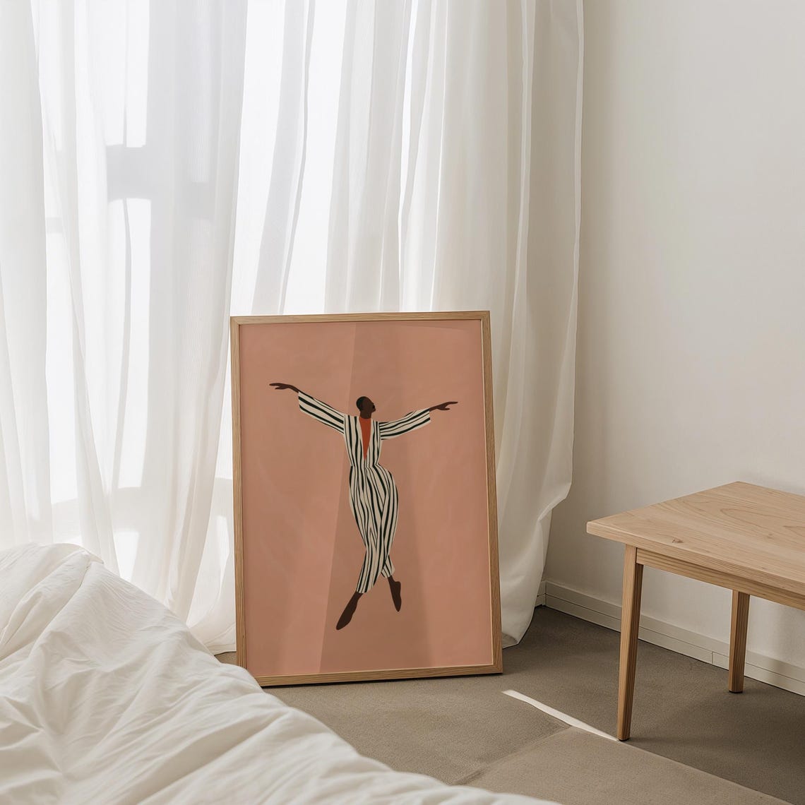 Striped Jumpsuit Dancer on Terracotta Minimalist Dance Poster - Image 3