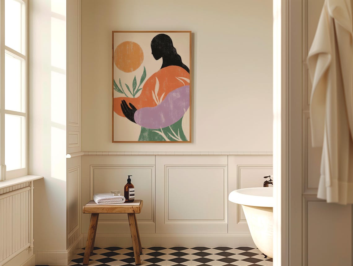 Boho Woman Silhouette Orange Sun Abstract Mid Century Poster - Image 5