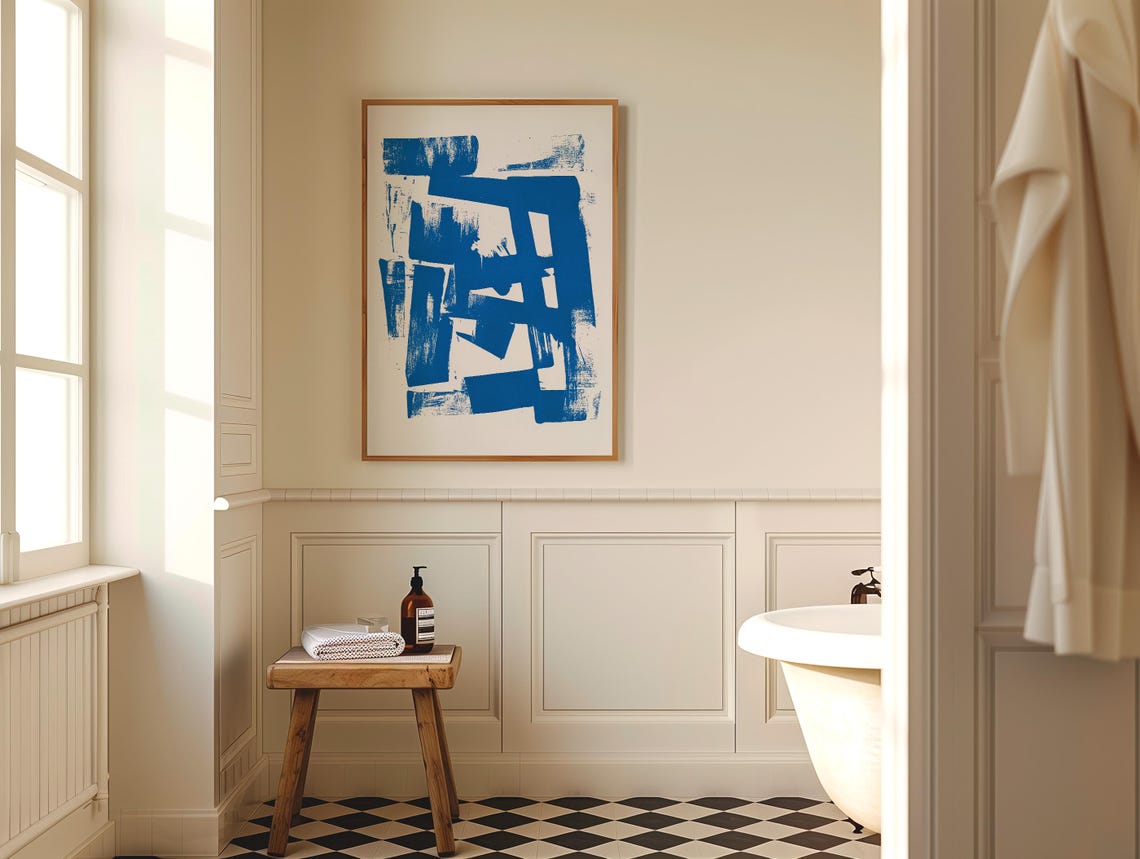 Bold Cobalt Blue Brushstroke Abstract Expressionist Art Poster - Image 2