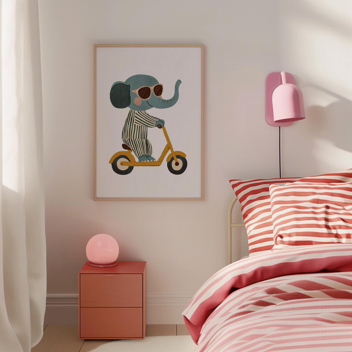 Adorable Elephant in Sunglasses Riding Scooter Kids Nursery Poster - Image 5