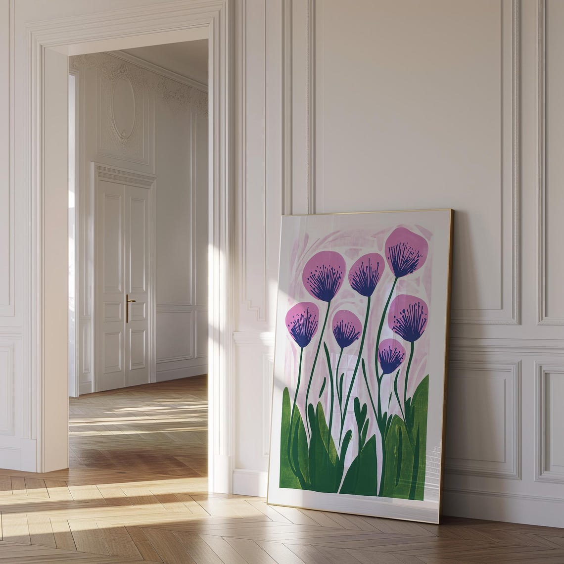 Cheerful Purple Wildflowers Folk Art Botanical Colorful Decor Poster - Image 2