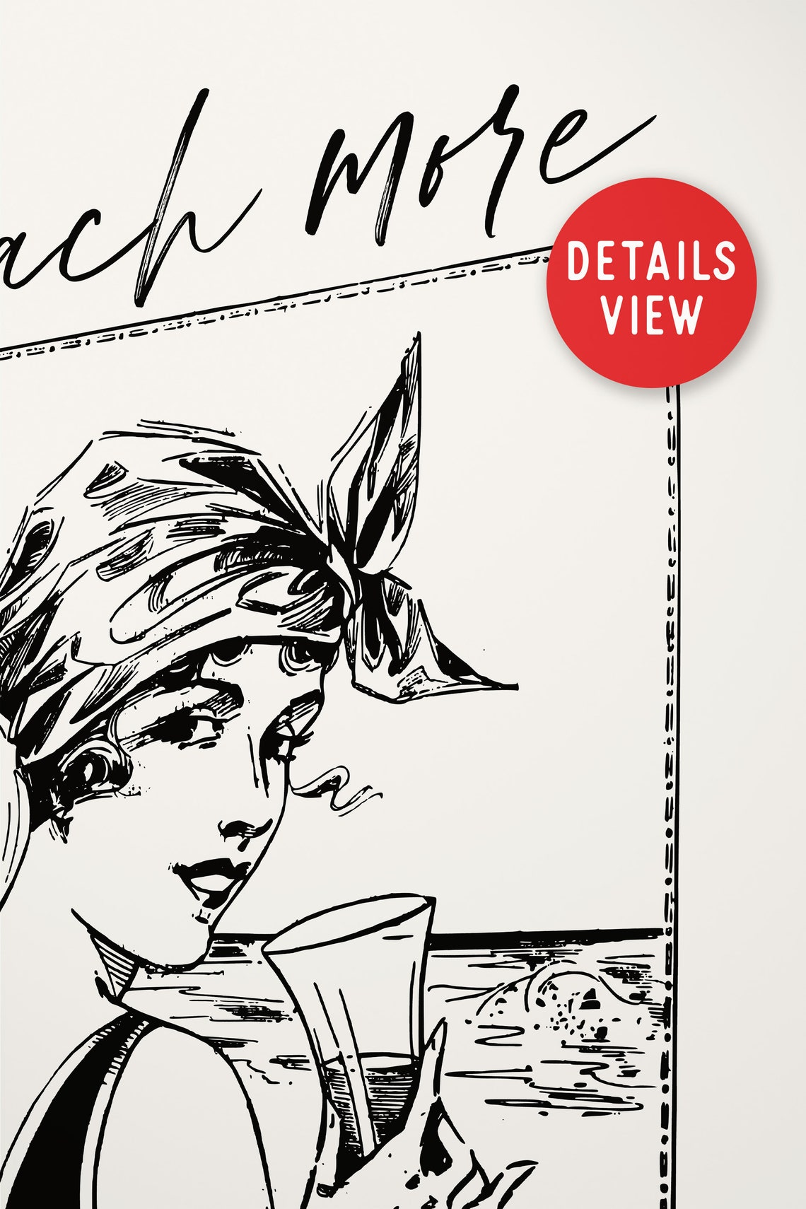Beach More Worry Less Vintage Swimmer Sketch Retro Coastal Poster - Image 3