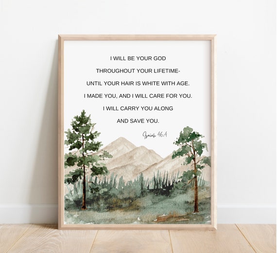 Isaiah 464 I Will Be Your God Throughout Lifetime Bible Verse Wall Art Scripture Print Christian Gift Baby Boy Nursery Watercolor