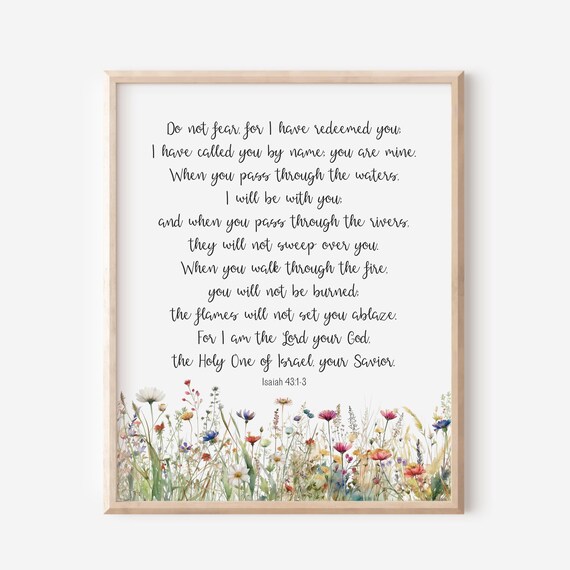 Isaiah 431 Do Not Fear For I Have Redeemed You Bible Verse Wall Art Scripture Print Christian Gift Women Watercolor Wildflowers