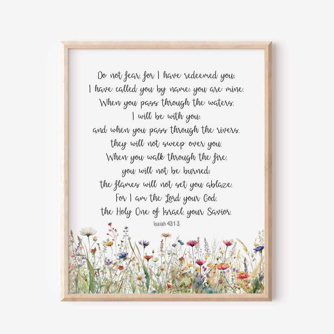 Isaiah 43:1-3 Do Not Fear Bible Verse Wildflower Watercolor Poster