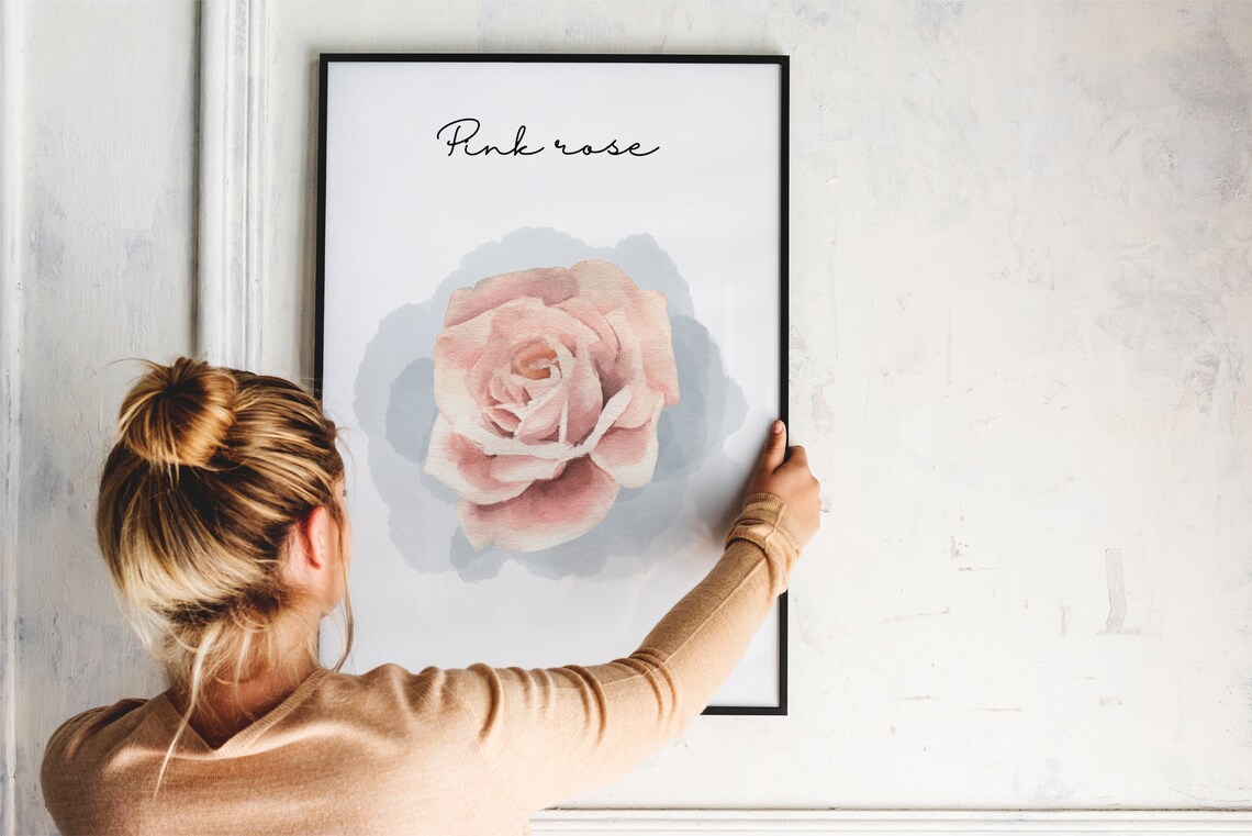 Blush Pink Rose Watercolor Floral Romantic Botanical Elegant Poster