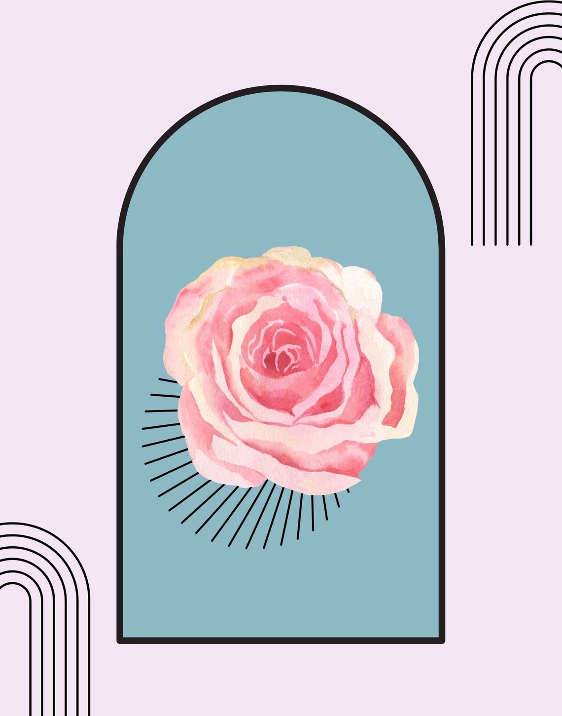 Boho Pink Rose Arch Botanical Floral Modern Geometric Style Poster - Image 2