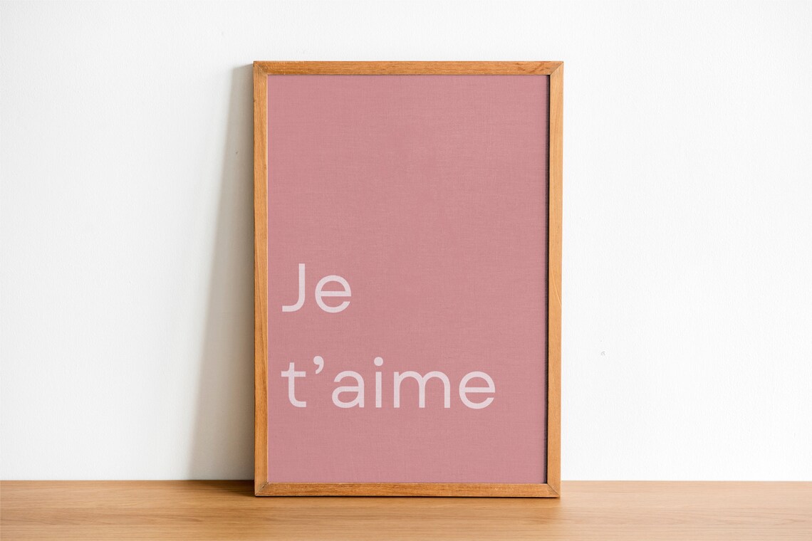 Je T'aime French Love Quote Minimalist Dusty Rose Typography Poster