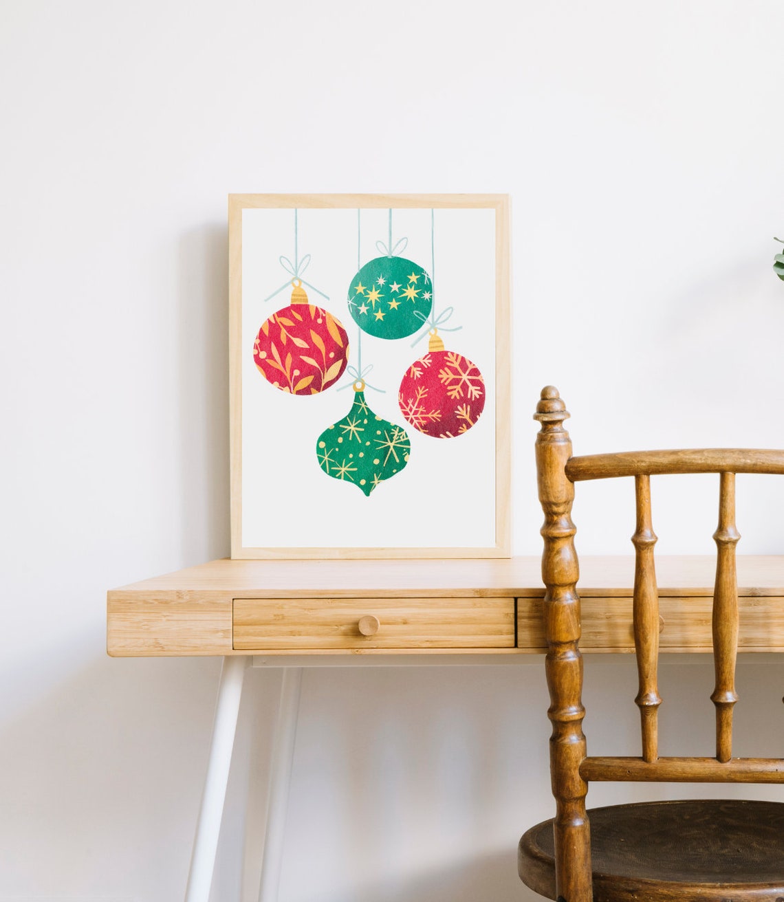 Red Green Christmas Baubles Snowflake Pattern Holiday Wall Poster - Image 2