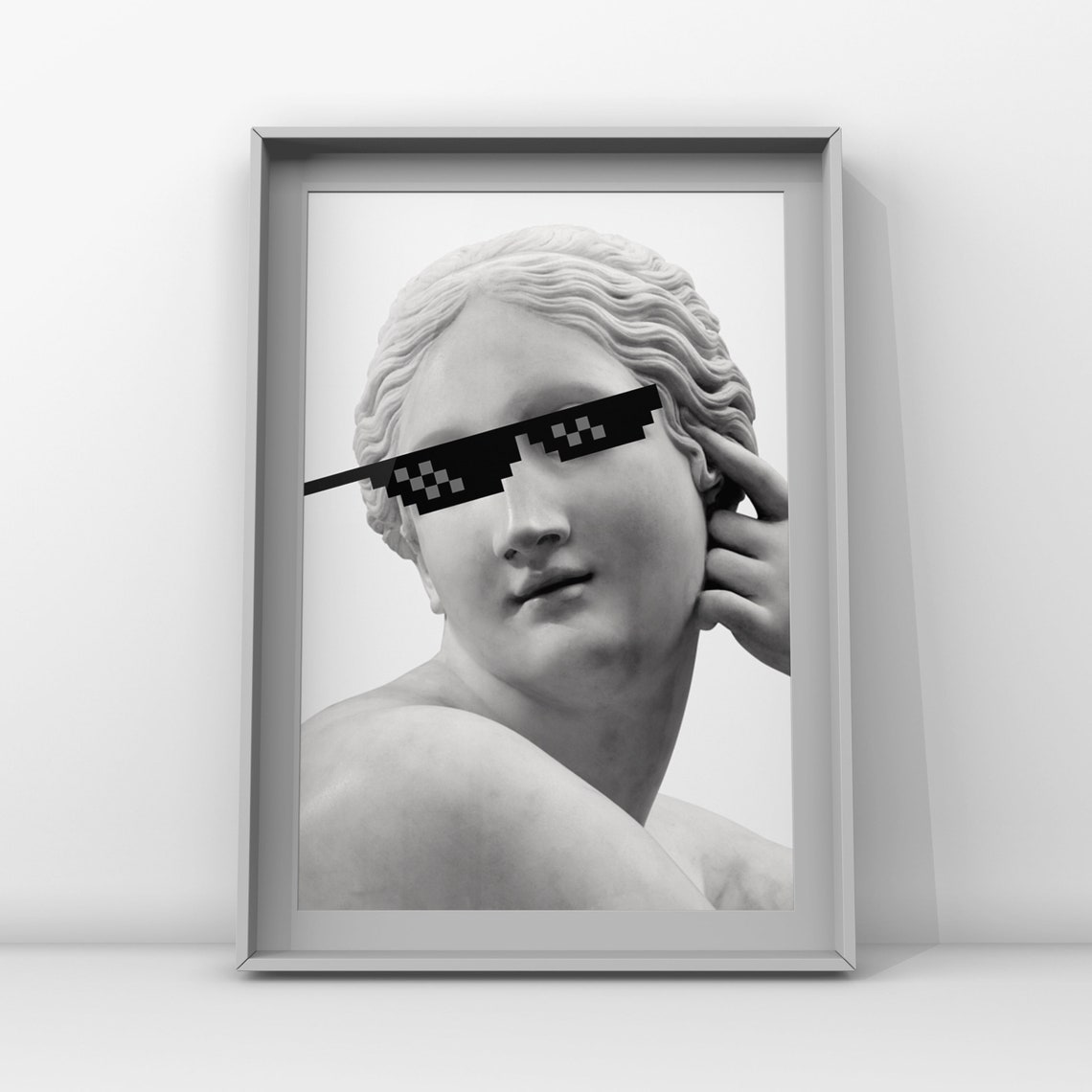 Greek Statue Pixel Sunglasses Funny Humor Meme Modern Wall Poster - Image 2