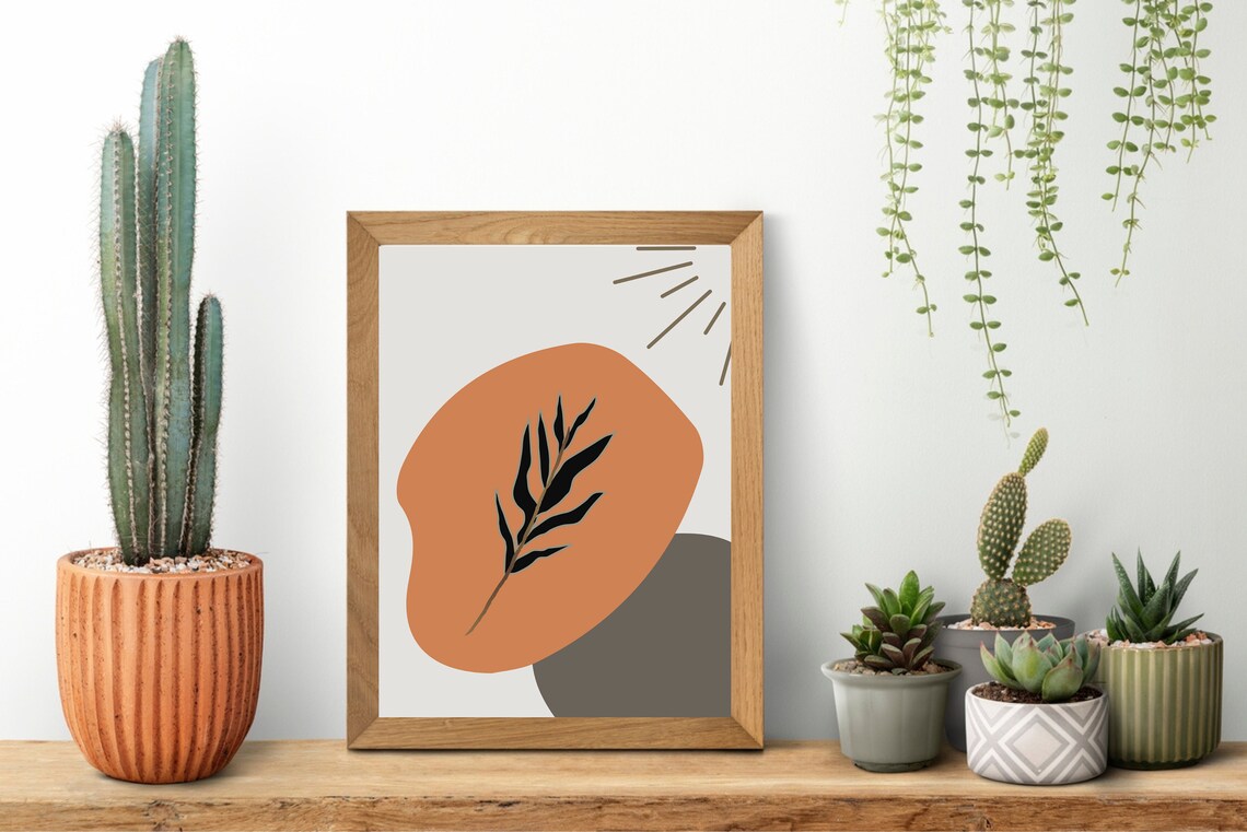 Boho Abstract Leaf Art, Earth Tones Decor