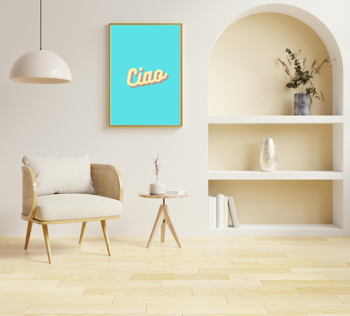 Ciao Retro Script Typography Turquoise Italian Greeting Art Poster - Image 2