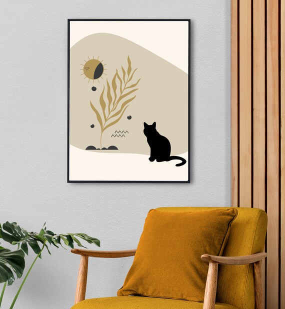 Boho Cat Abstract Decor Art Print