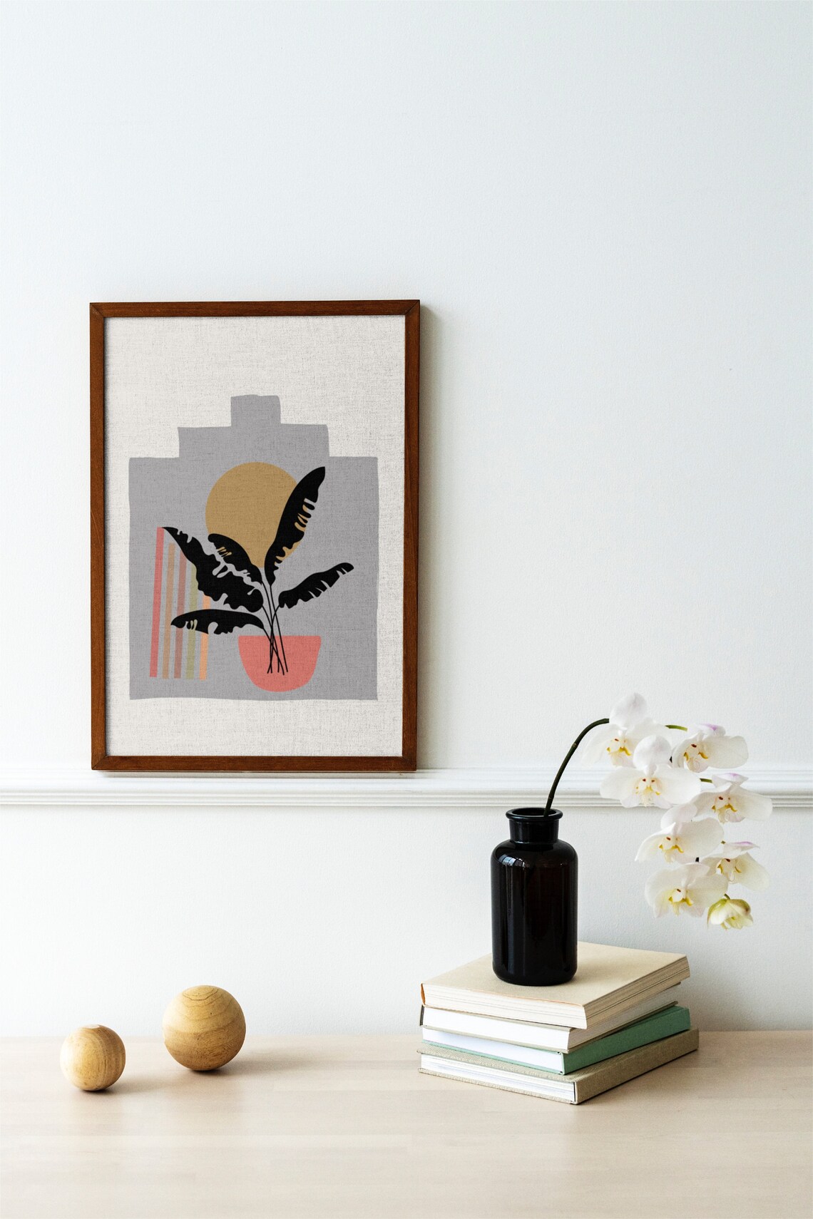 Boho Leaves Art Print, Neutral Beige Bedroom Decor - Image 2