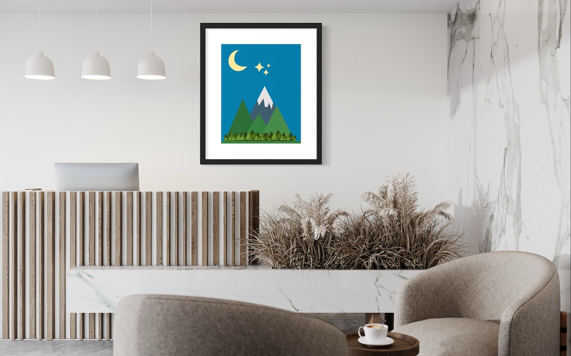 Nordic Art Print Mountain Moon Abstract Landscape Art Wall Decor Neutral Nursery Print - Image 2