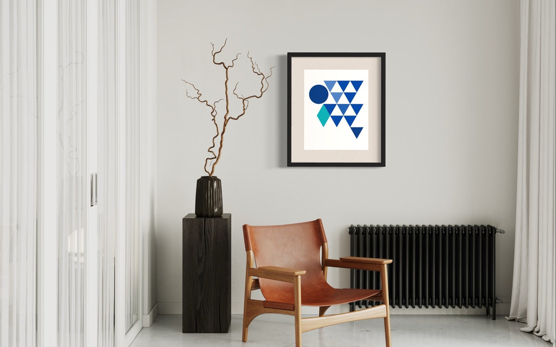 Geometric Blue Abstract Wall Art Minimalist Home Decor - Image 2