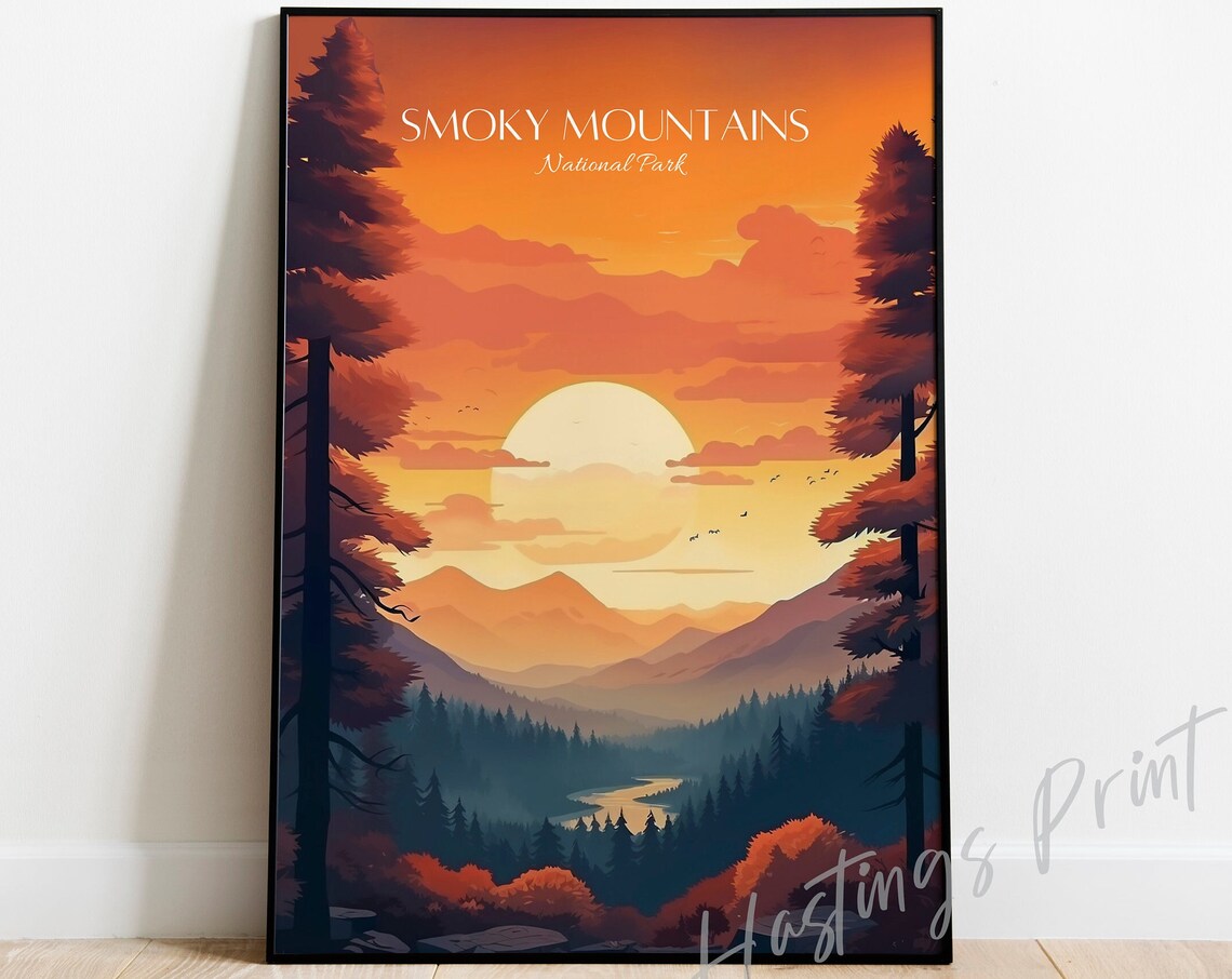 Great Smoky Mountains National Park Sunset Vintage Travel Poster