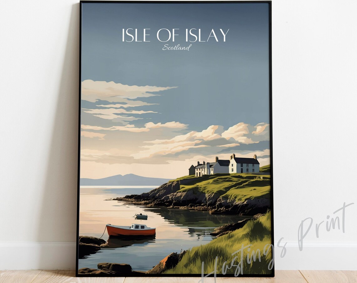 Isle of Islay Scotland Coastal Sunset Vintage Style Travel Poster