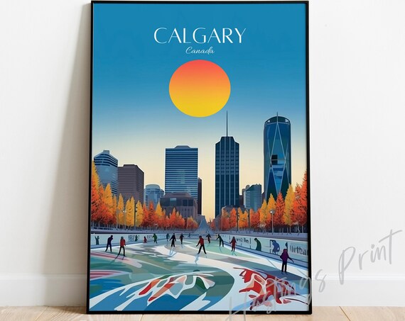 Calgary Canada Travel Poster Vintage Style Cityscape Art Print