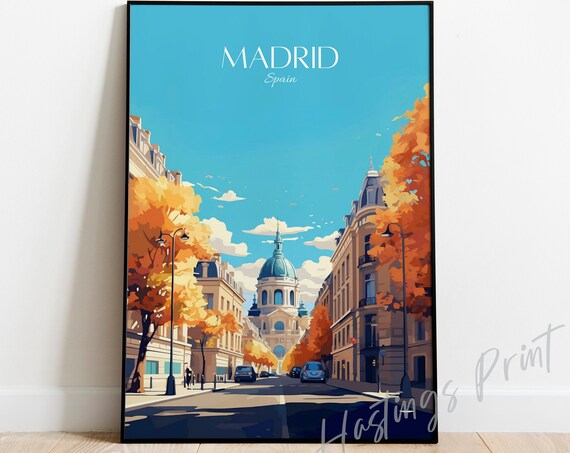 Madrid Spain Travel Poster Vintage Cityscape Art Print