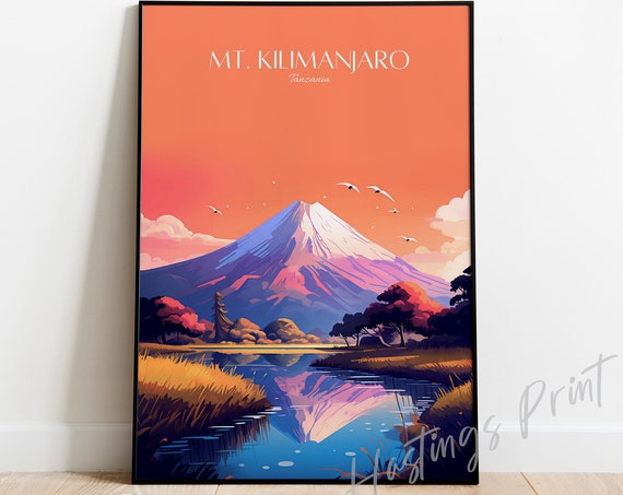 Mt Kilimanjaro Travel Poster, Tanzania Vintage Style