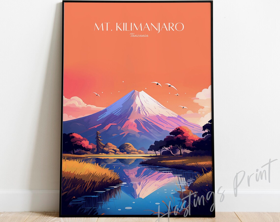 Mt Kilimanjaro Travel Poster, Tanzania Vintage Style