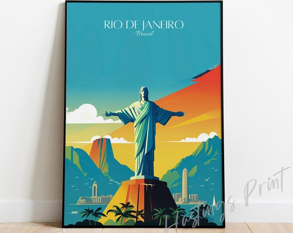 Rio De Janeiro Print Modern Vintage Brazil Travel Poster