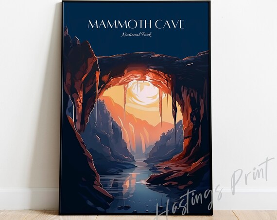 Mammoth Cave National Park Sunset Cavern Vintage Travel Poster