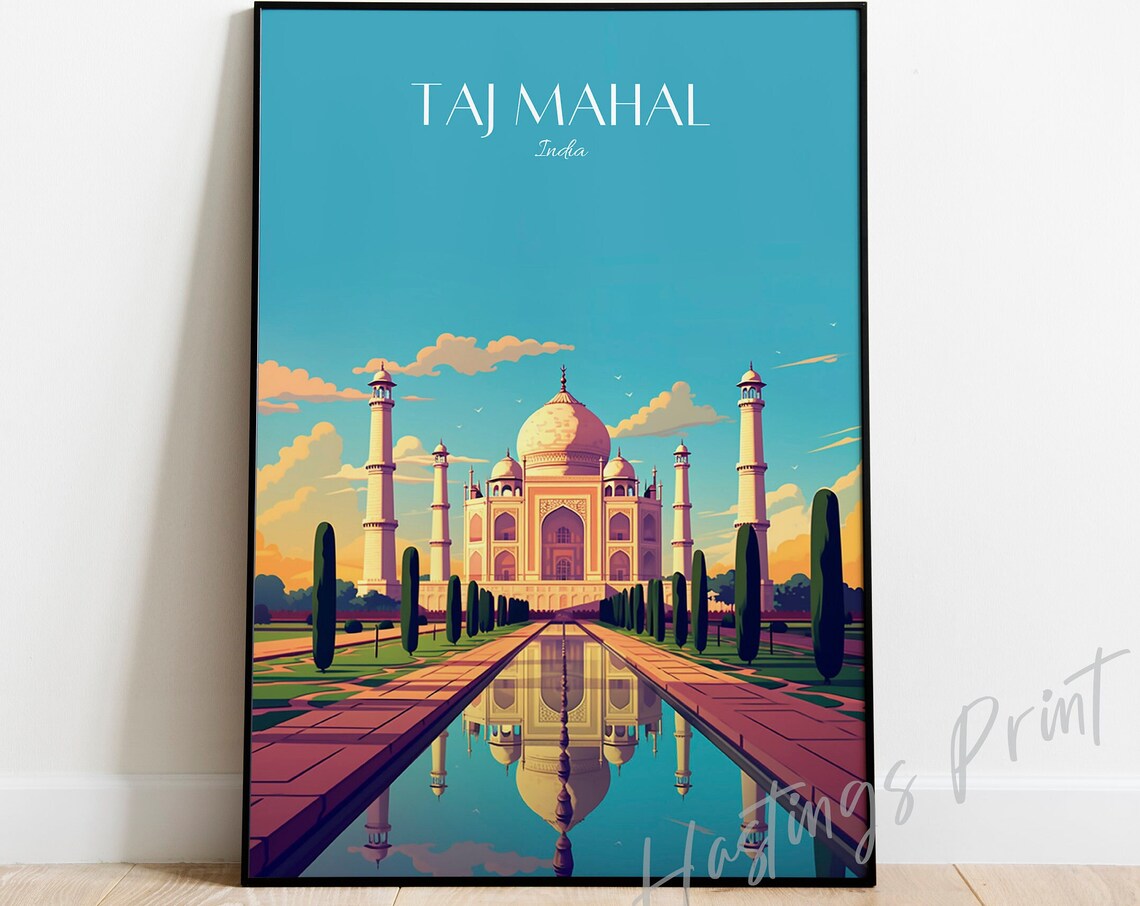 Taj Mahal India Perfect Reflection Vintage Travel Poster Art