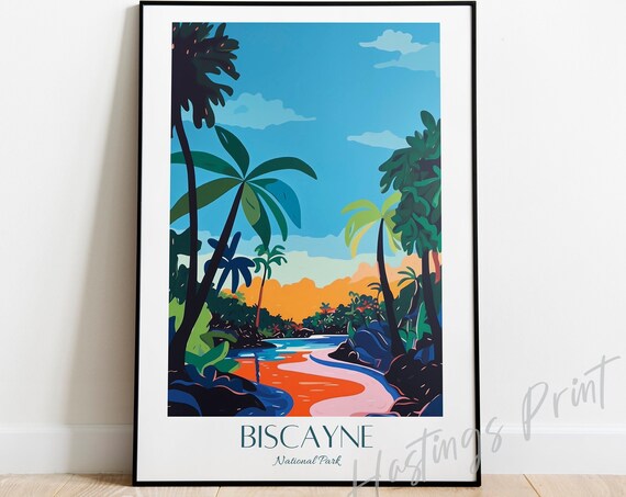Biscayne National Park Florida Palms Vintage Sunset Travel Poster