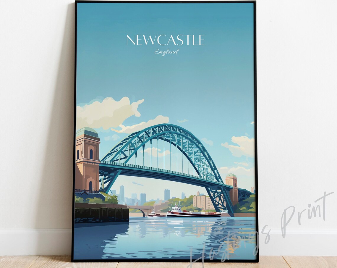 Newcastle England Tyne Bridge River City Retro Travel Poster